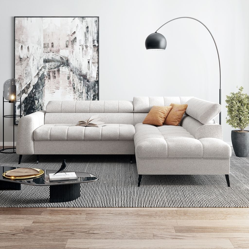Ecksofa mit Schlaffunktion VINNI L, Eckseite: Rechts, Farbe: Creme, Stoff: Misterio 03