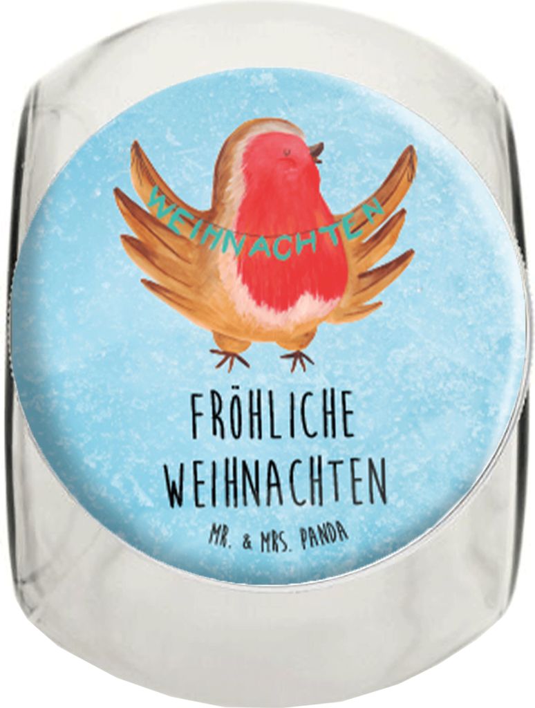 Mr. & Mrs. Panda Bonboniere Rotkehlchen Weihnachten XL 2000ml - Eisblau - Geschenk, Frohe, Bonbonglas, Müsli Glas, Weihnachtsmotiv, Kaffeedose, Au...