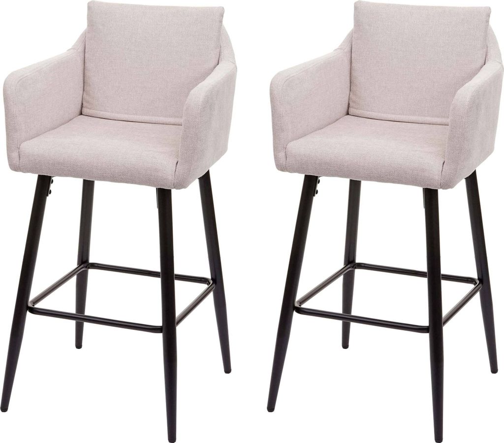 2er-Set Barhocker MCW-H93, Barstuhl Tresenhocker, Fußablage Metall Stoff/Textil creme-beige