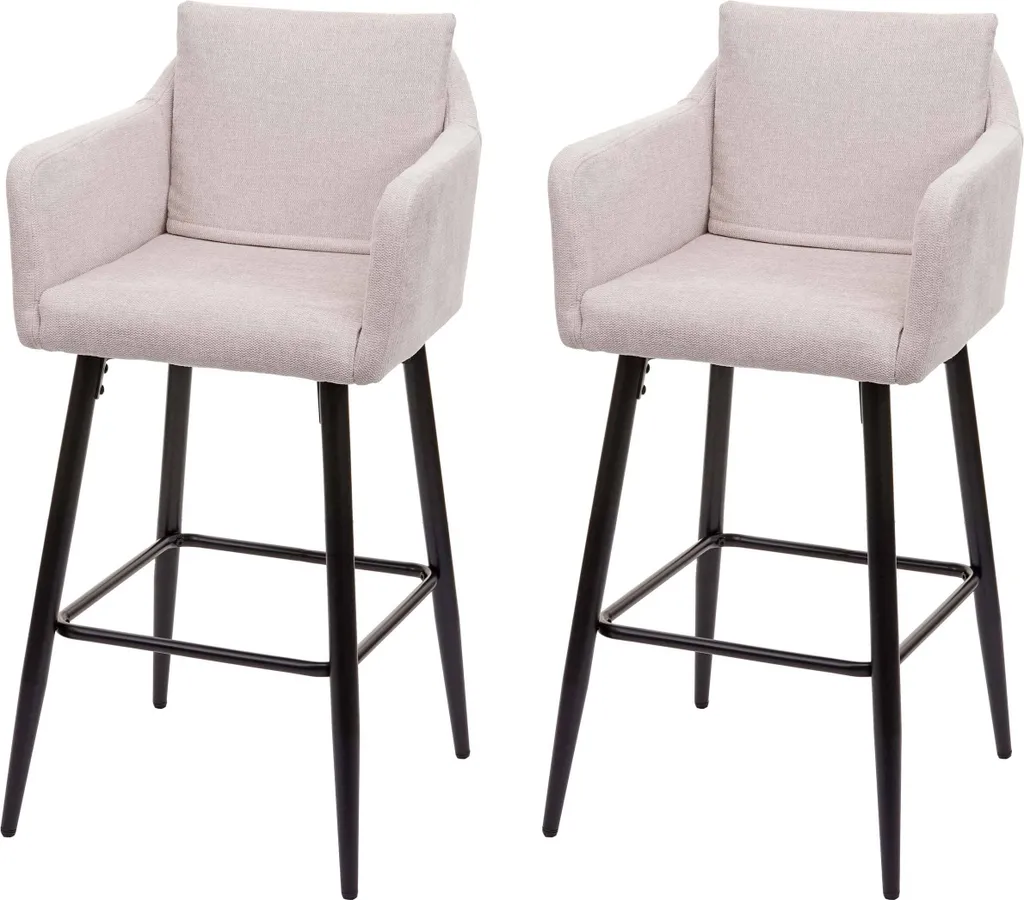 Tabouret de bar confortable en tissu crème et métal stable, set de 2