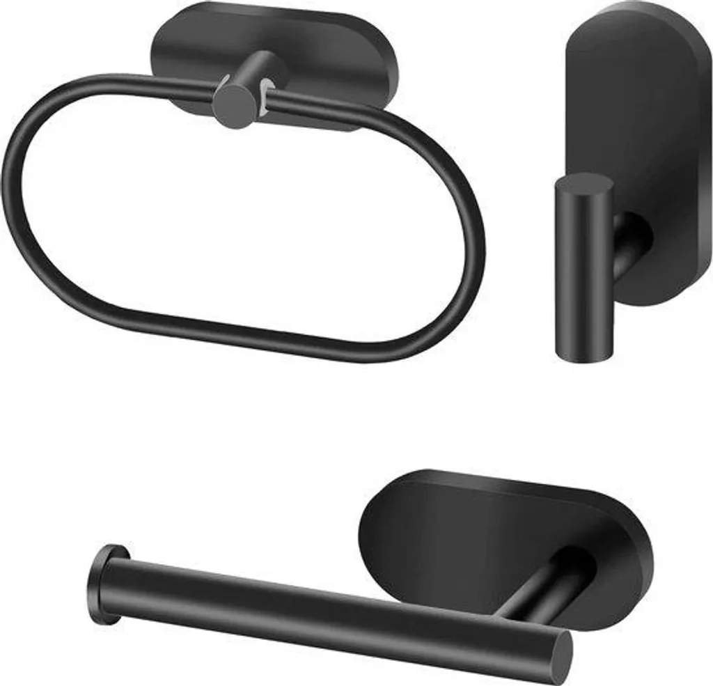 Lot de 3 fixations adhésives inox noir mat sans perçage pour salle de bain