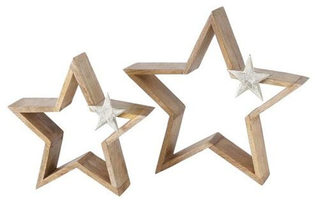 Dekoaufsteller Arbusta Stern Mango Holz H 25-33 cm 2er Set Produktbild 