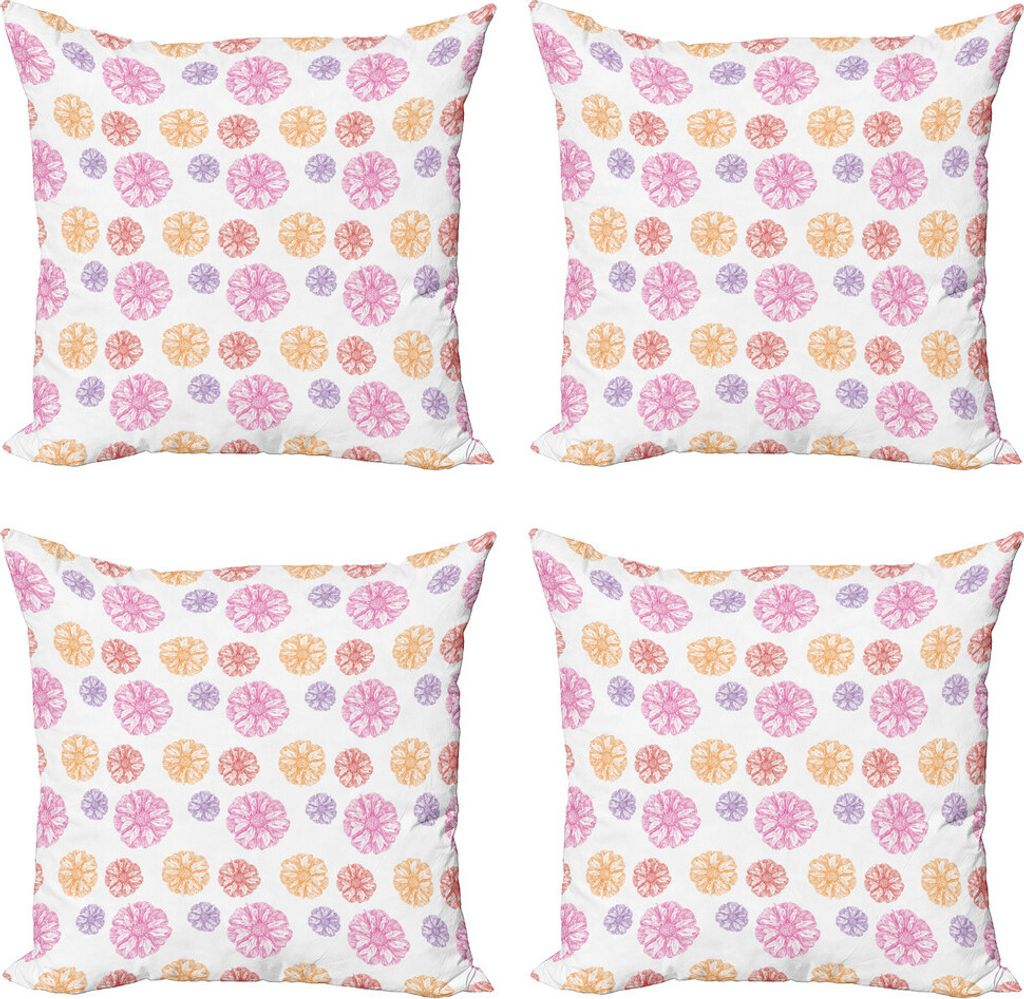 ABAKUHAUS Aster Kissenbezug Set (4 Stück), Bunte Garten-Blumen, Moderner Doppelseitiger Digitaldruck, 60 cm x 60 cm, Mehrfarbig