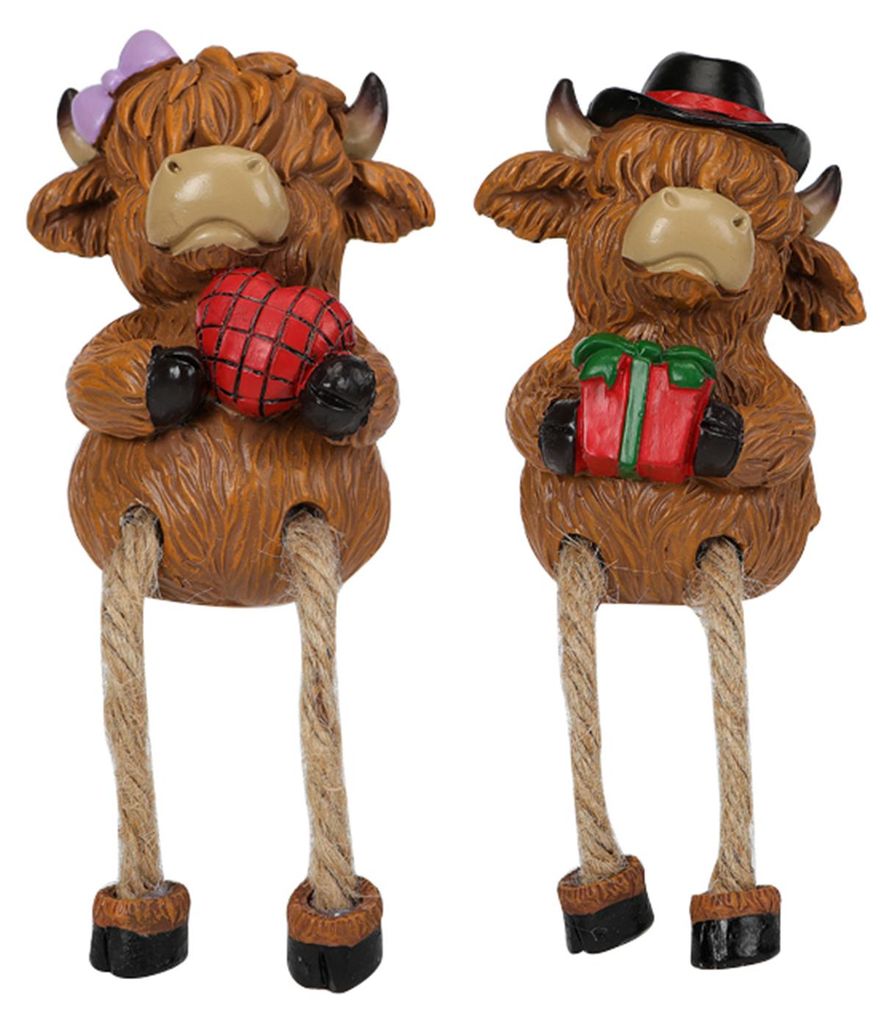 2er-Set Cartoon-Hochlandrinderfiguren, Paar, Hochlandrinderstatue, Harzskulptur, Gartendekoration für den Außenbereich, Blumentopf-Umarmungsornam...