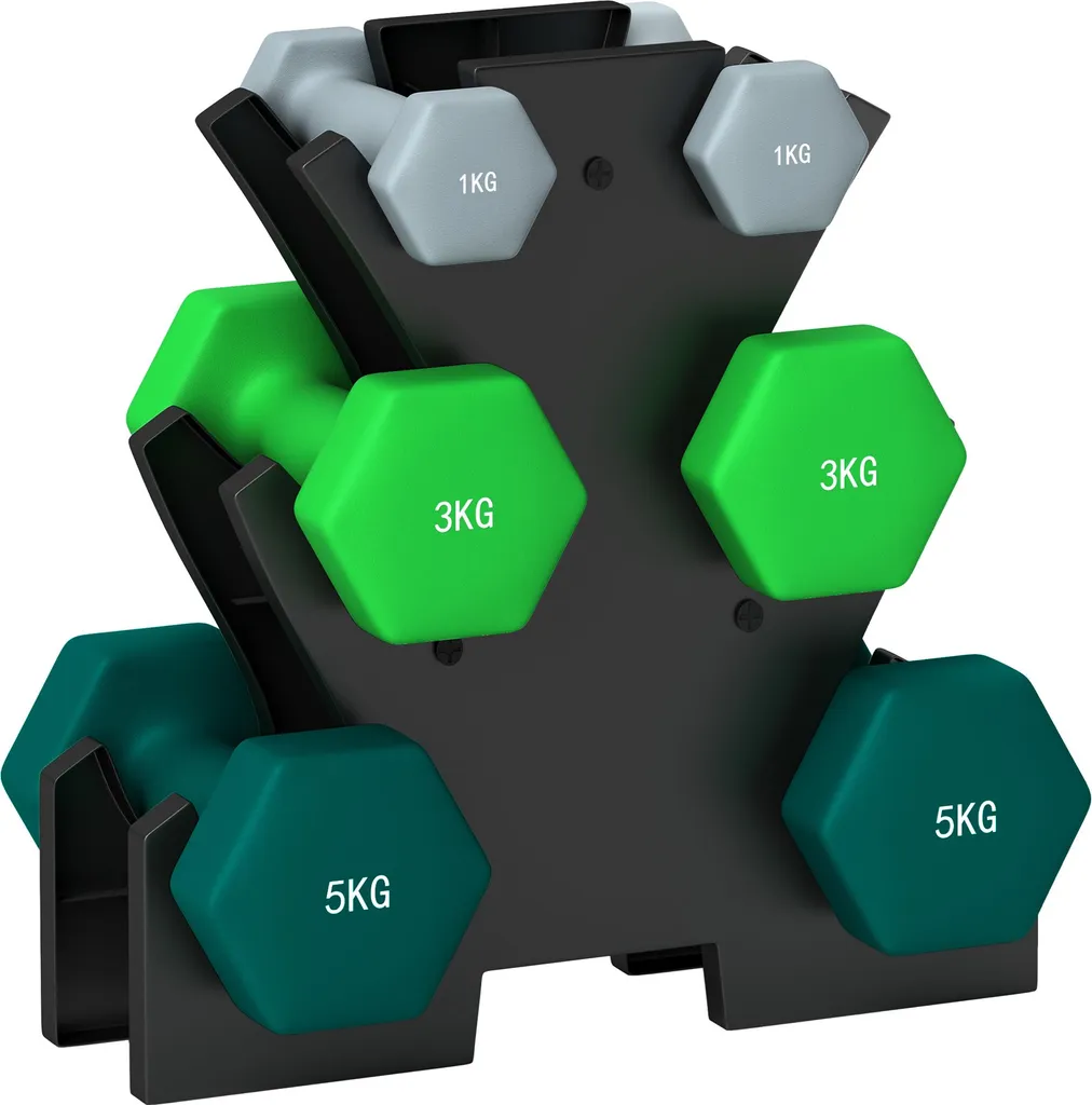 Fortuna Lai Set d'haltères 6 pièces avec support, poids 1kg 3kg et 5kg