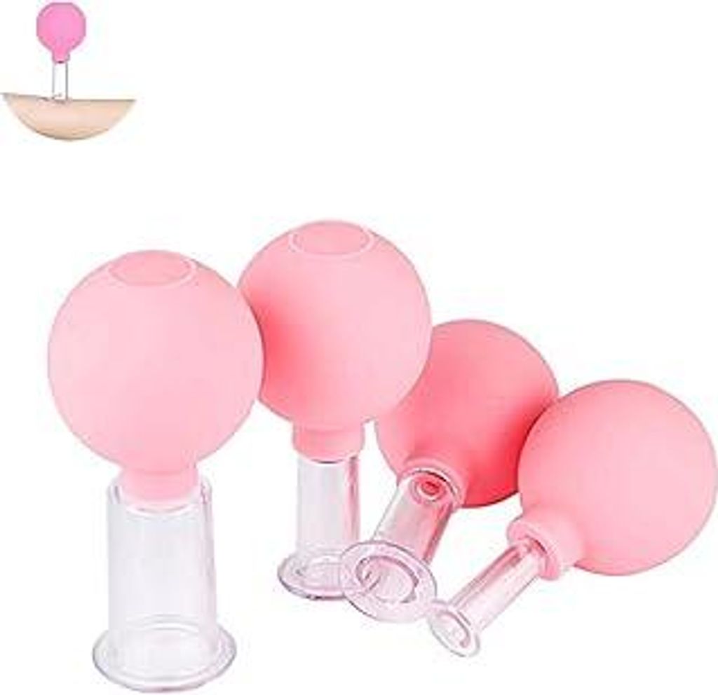Facial Cupping Set, 4 Stück Gesichtsmassage-Saugnapf, Kunststoff-Physiotherapie-Schröpfen mit Silikonball, geeignet Für Straffe Haut, Faltenmind...