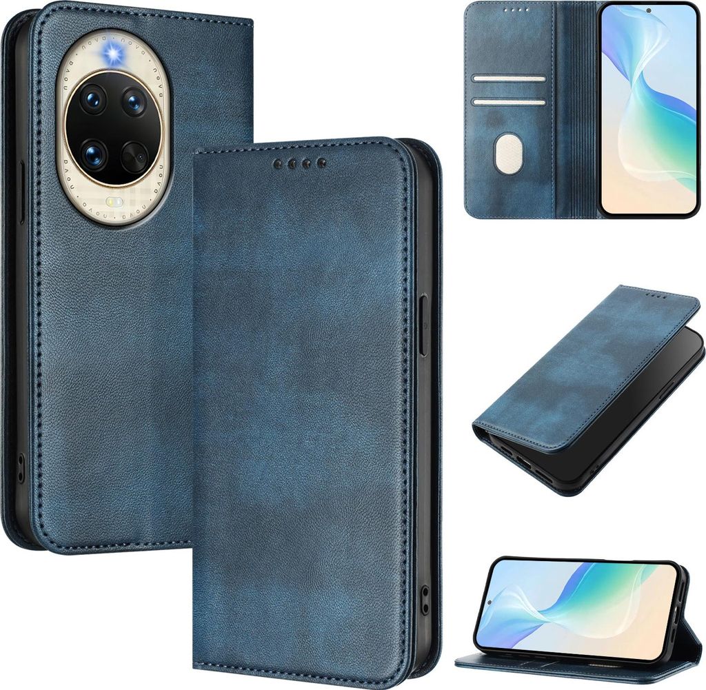 Handyhülle für Huawei Nova 14, Vintage Leder RFID Schutz Kartenfach Standfunktion Magnetische Klapphülle Blau