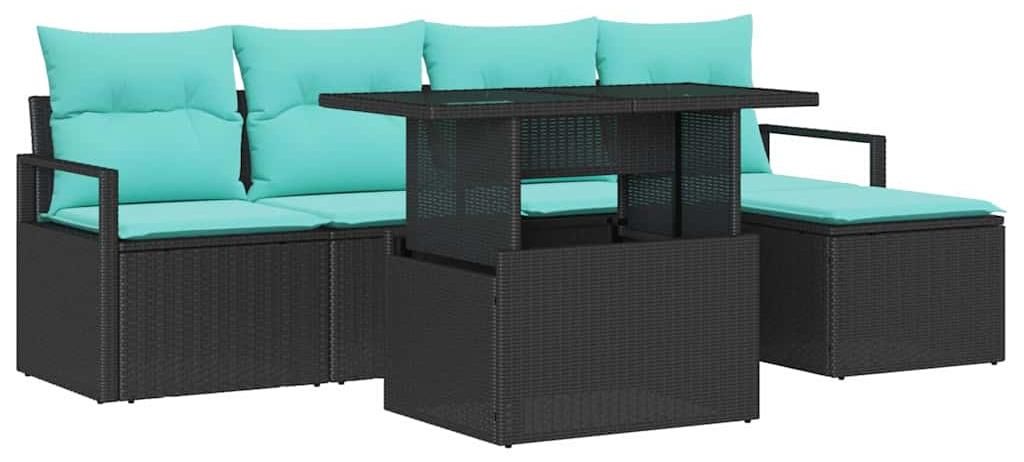 vidaXL Garten-Sofa-Set mit Kissen 6 pcs Schwarz und blau