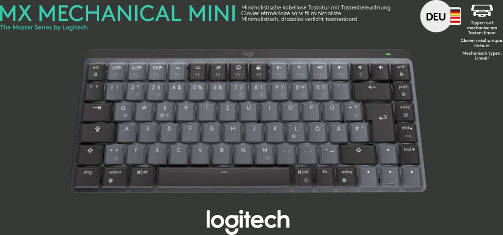 Logitech MX Mechanical Mini, Bezprzewodowy, RF Wireless + Zdjęcie produktu 