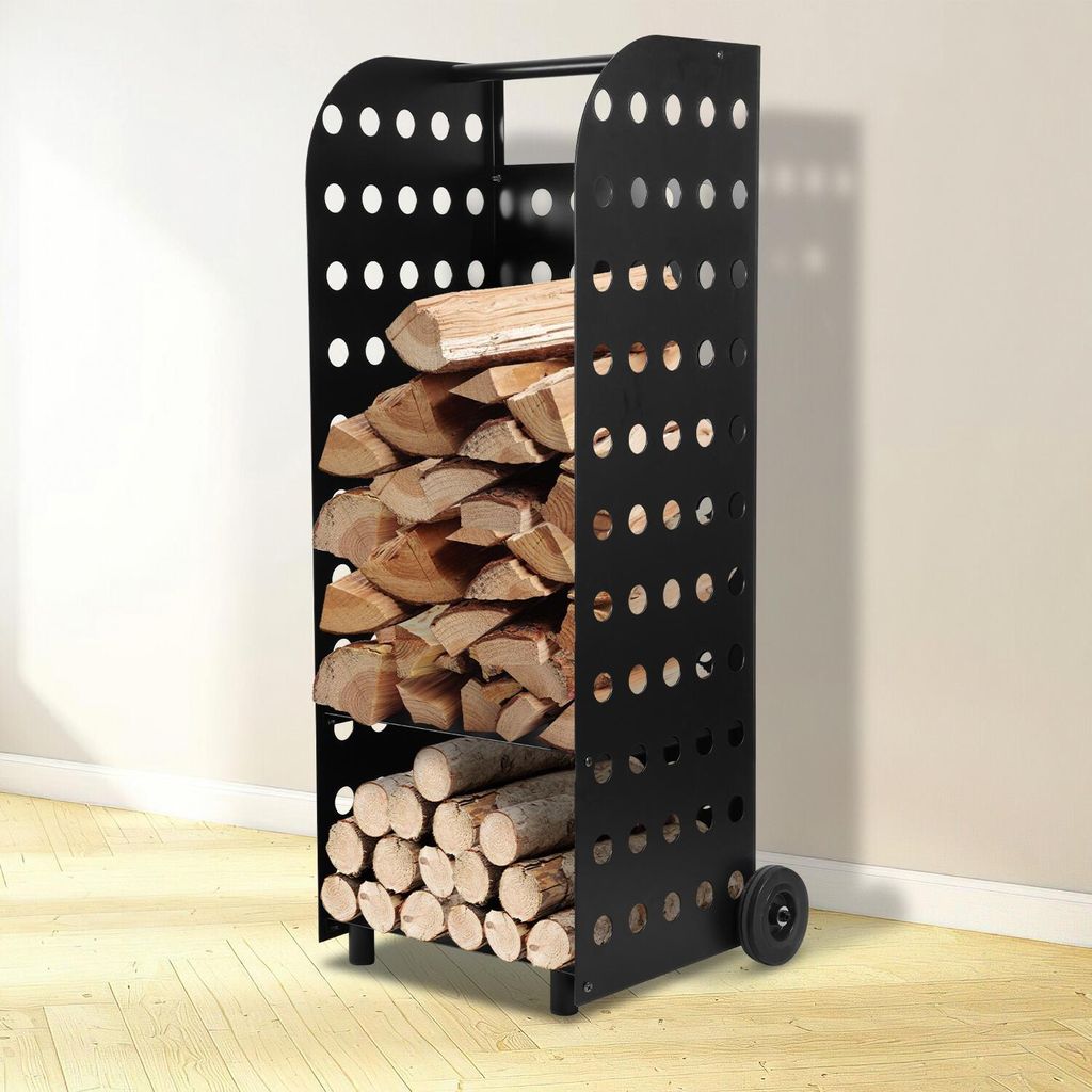 Pevné regály na drevo s gumenými kolieskami, 42 x 35 x 112 Obrázok produktu 