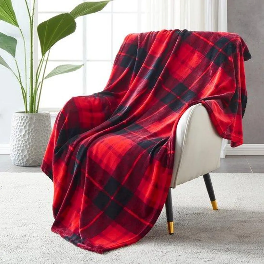 Couverture d'appoint pour voiture et canapé rouge quadrillée 150x200