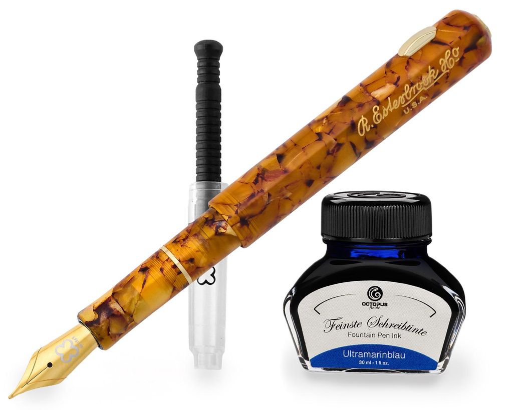Esterbrook Niblet Honeycomb Gold Füllhalter mit 30 ml Schreibtinte, Ultramarinblau und Konverter