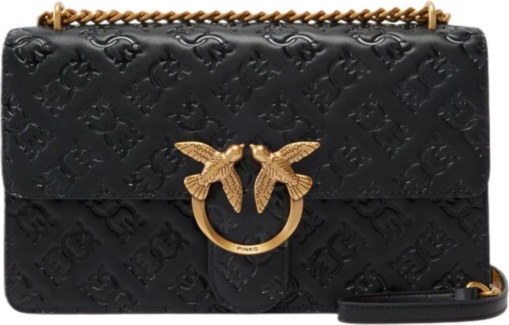 PINKO Umhängetasche Love One Classic DC Shoulderbag Nero - Antique Gold schwarz