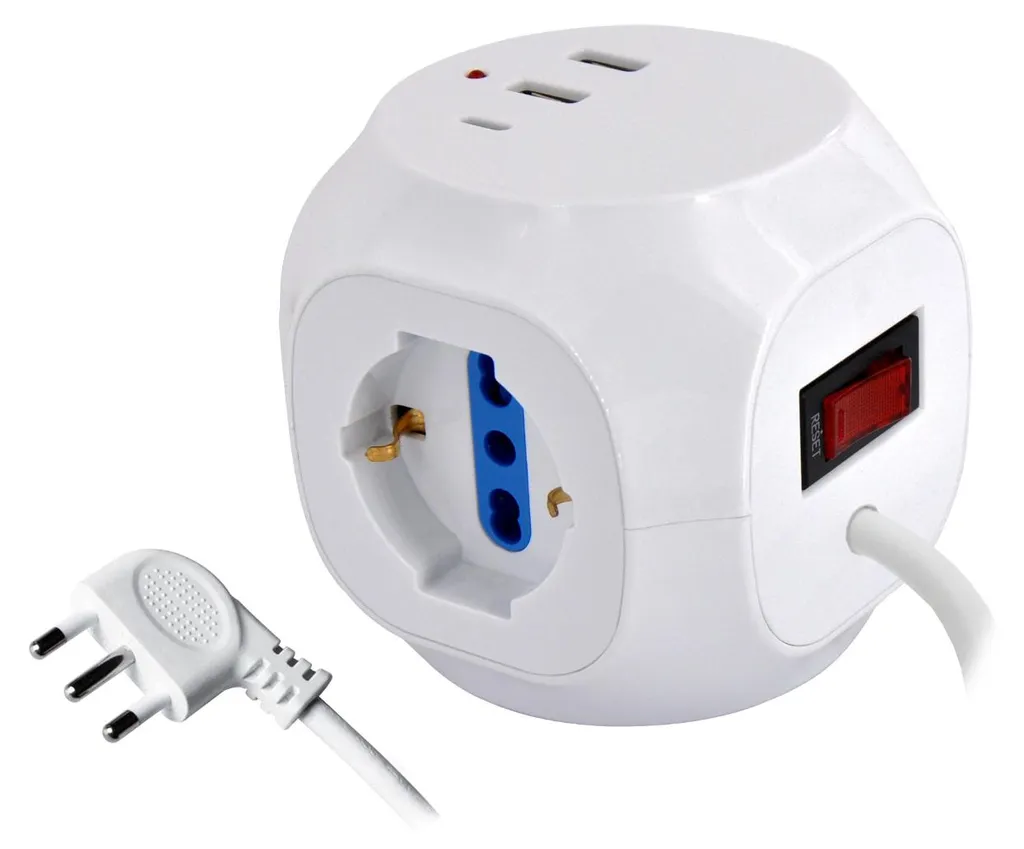 Multiprise Cube Alcapower 3 Prises Schuko avec USB-C PD et Câble 1,5m