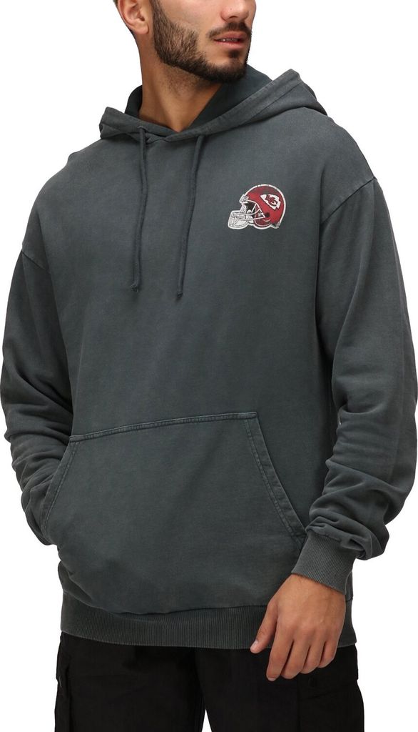 Recovered Kansas City Chiefs Helmet Pocket Print Hoodie Washed Black S