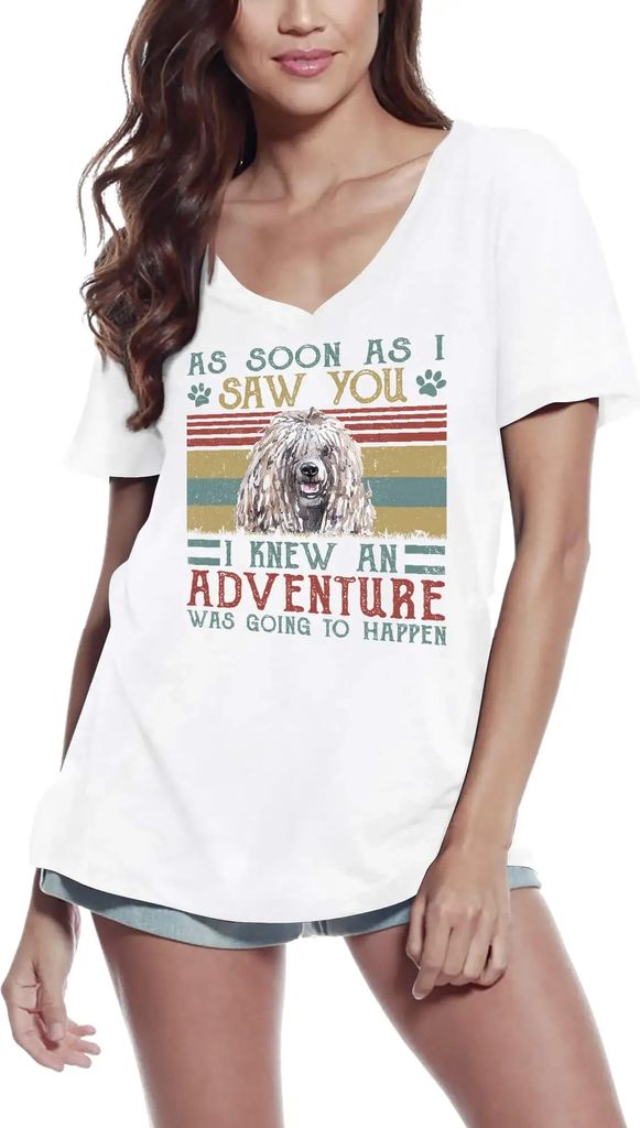 Damen Grafik T-Shirt V-Ausschnitt Komondor ich wusste dass ein Abenteuer passieren würde – Komondor I Knew An Adventure Was Going To Happen
