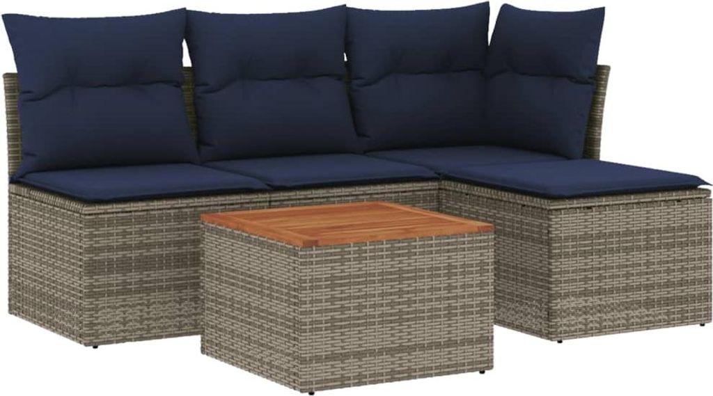 vidaXL 5-teiliges Gartensofa-Set mit Kissen, grau, Polyrattan