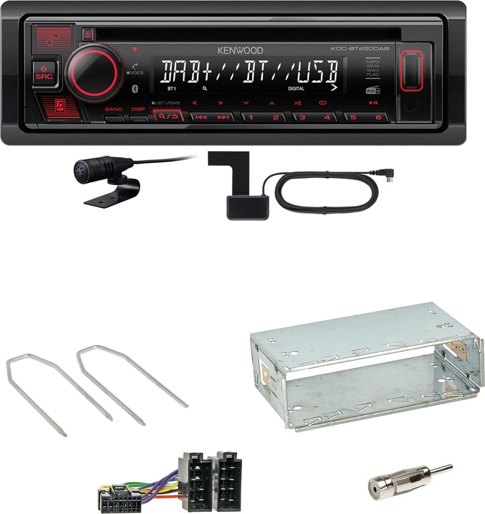 Kenwood KDC-BT450DAB Bluetooth DAB CD Einbauset für Dacia Logan Sandero bis 2011