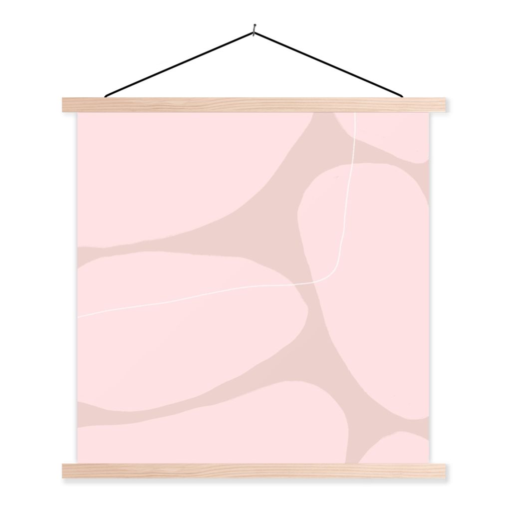 MuchoWow Textilposter Rosa - Geometrische Formen - Abstrakt 60x60 cm mit holzfarbenen Rahmen - Wanddekoration