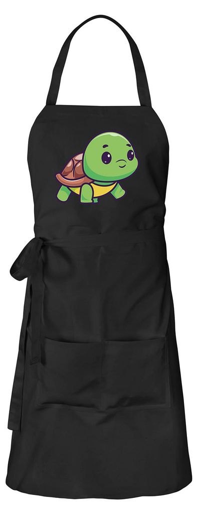 Huuraa Schürze Baby Schildkröte Comic Schwarz mit Taschen Baumwolle Kochschürze Geschenkidee