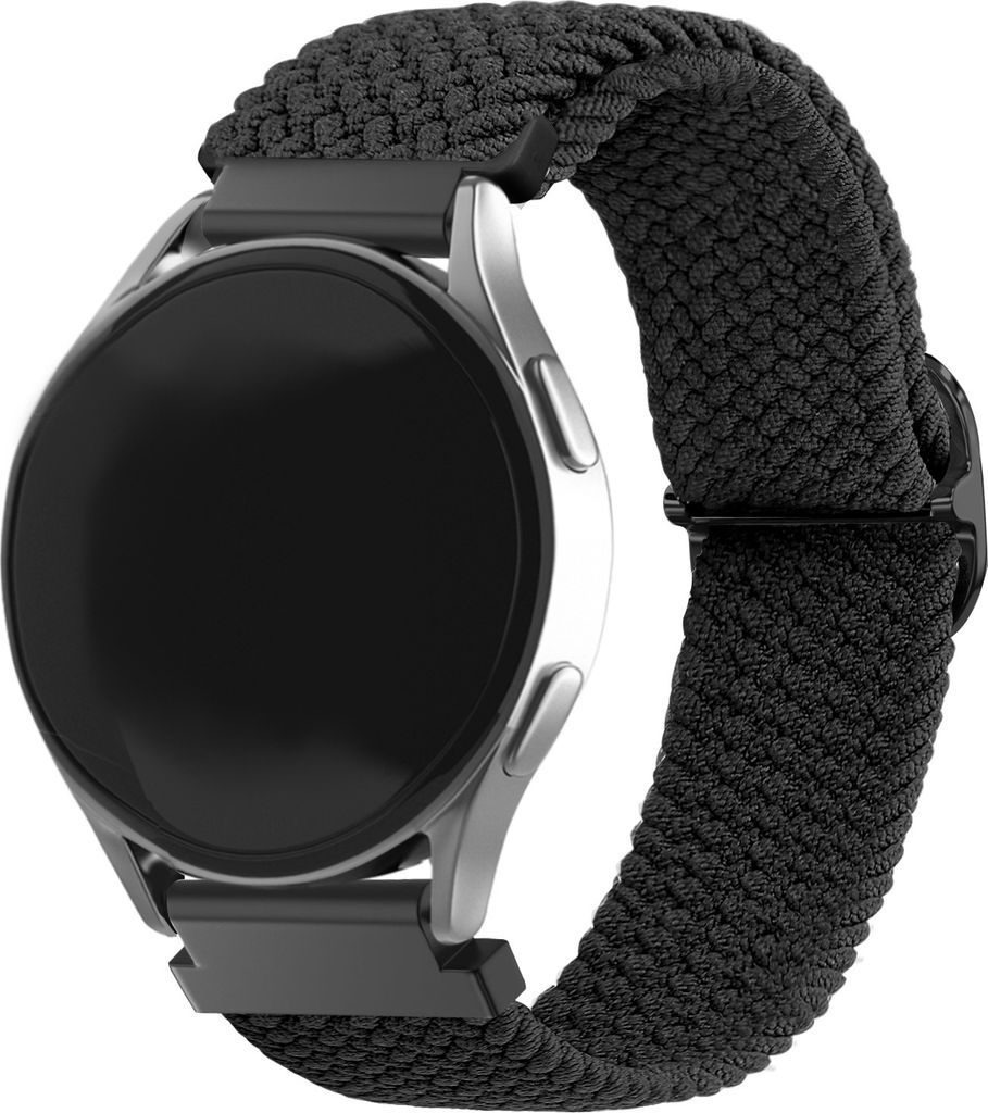 Strap-it Samsung Galaxy Watch 4 44mm verstellbares gewebtes Nylonarmband (Schwarz)