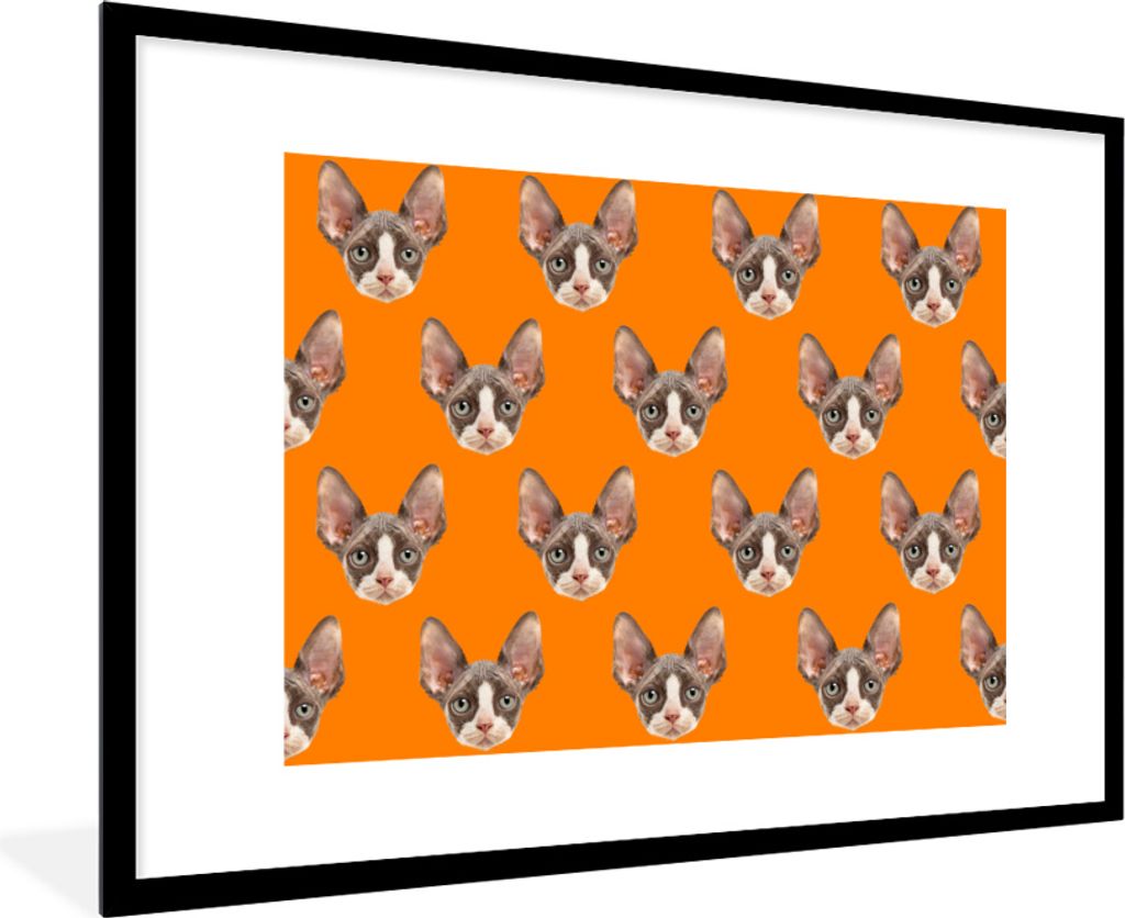 MuchoWow MuchoWow Gerahmtes Poster Tier - Orange - Muster 90x60 cm - Poster mit zchwarzem Bilderrahmen - Wanddekoration - Fotos