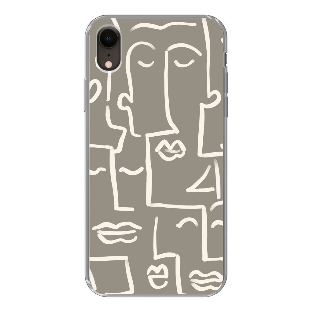 MuchoWow Handyhülle Schutzhülle Hülle für iPhone XR Gesicht - Kopf - Strichzeichnung Silikon Softcase Handy Hülle - Schutzdeckel