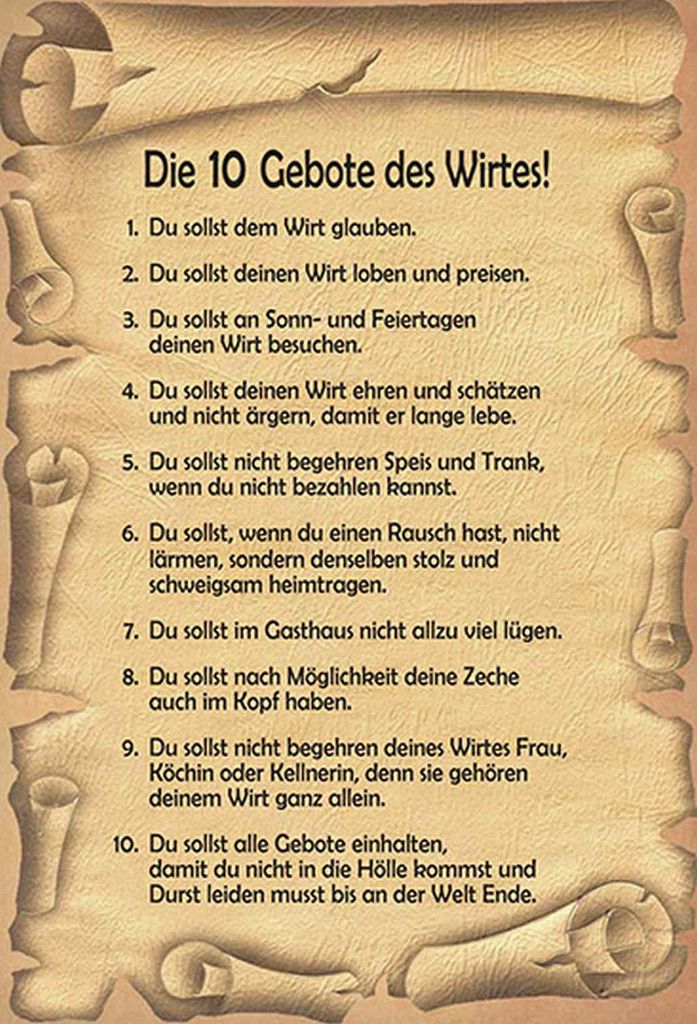 vianmo Holzschild 30x20 cm die 10 Gebote des Wirtes Dekoration