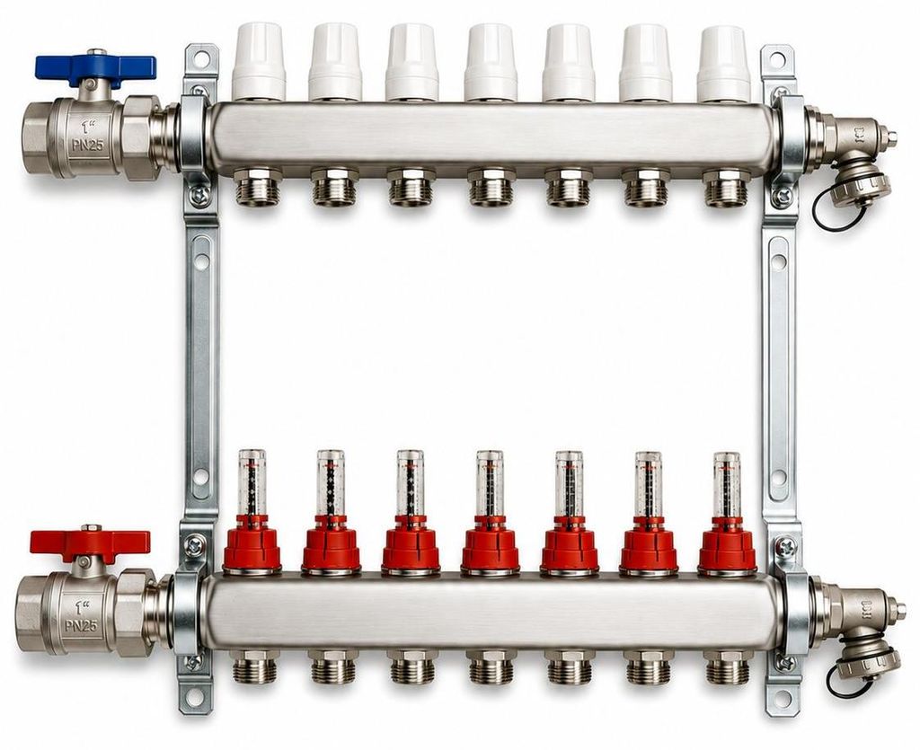 BADfabrik24 Eco Heizkreisverteiler Edelstahl für 7 Heizkreise