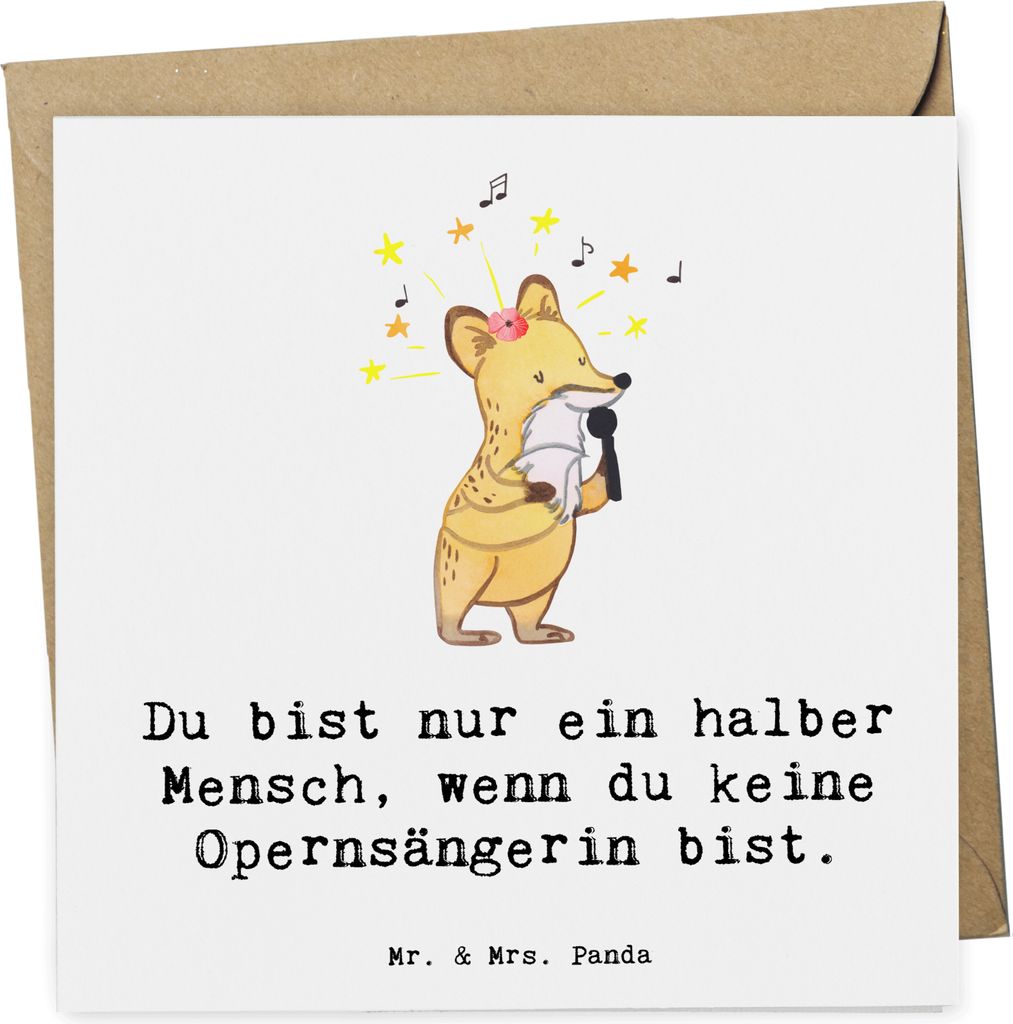 Mr. & Mrs. Panda Glückwunschkarte Opernsängerin Herz - Weiß - Geschenk, Klappkarte, Grußkarte, faltkarte, doppelkarte, anlasskarte