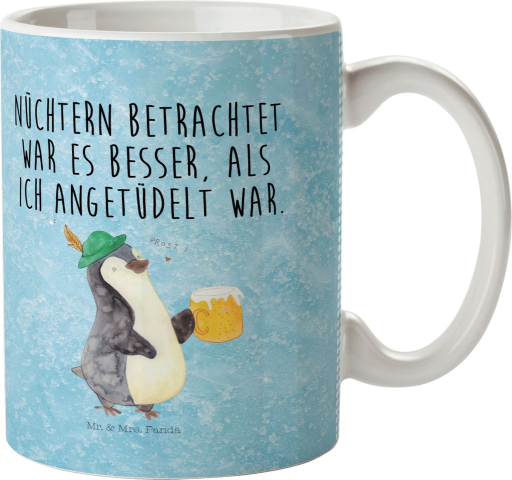 Mr. & Mrs. Panda Mehrwegbecher Pinguin Bier - Eisblau - Geschenk, Beschwippst, , Kindertasse, Kinderbecher, Angetüdelt, Kindertrinkbecher, Plastik...