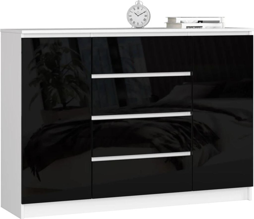 Große kombinierte Kommode SAVRILA – weiß/schwarz glänzend