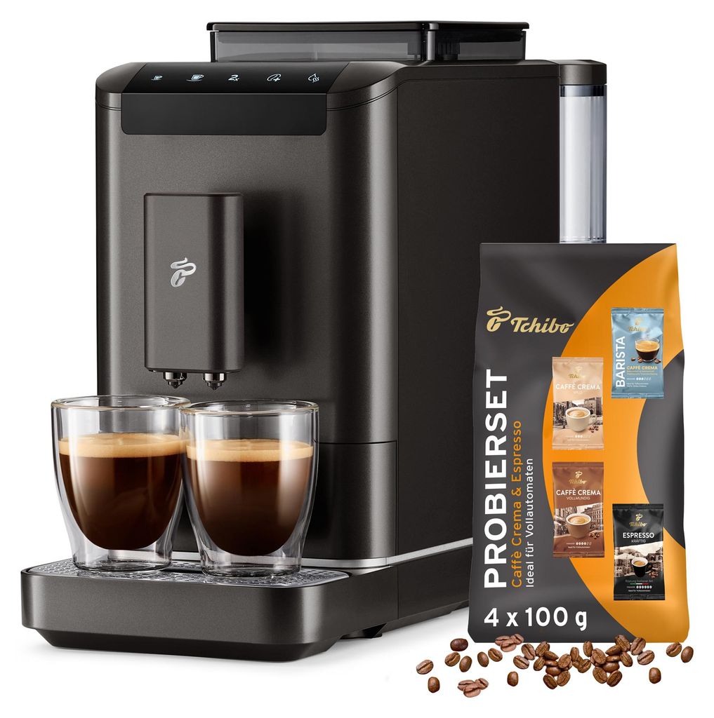 Tchibo Kaffeevollautomat Esperto2 Caffè mit 2-Tassen-Funktion für Caffè Crema und Espresso, Granite Black - INKLUSIVE Kaffeeprobierset GRATIS
