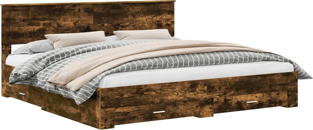 vidaXL Bettrahmen Geräucherte Eiche 200 x 200 cm Holzwerkstoff