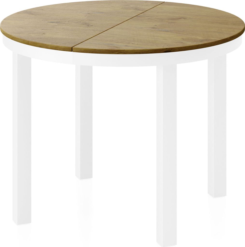 Runder Ausziehbarer Esstisch mit Weißem Metallgestell – Tisch mit Weißen Metallbeinen im Loft-Stil – Platzsparender Tisch für Wohnzimmer, Es...