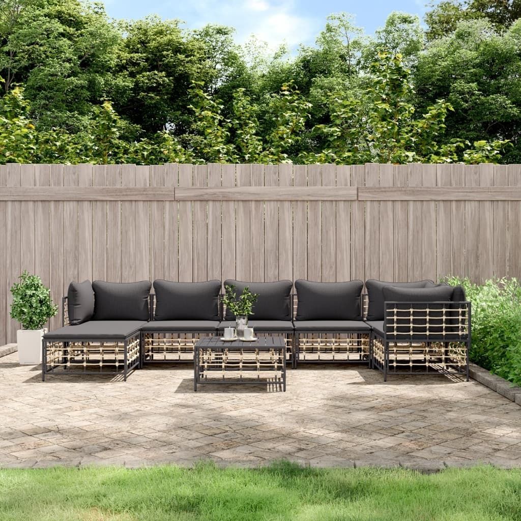 "2026 Promotion" 8-tlg. Garten-Lounge-Set - Loungesofa - mit Kissen - Anthrazit Poly Rattan - Gartensofas CC9851