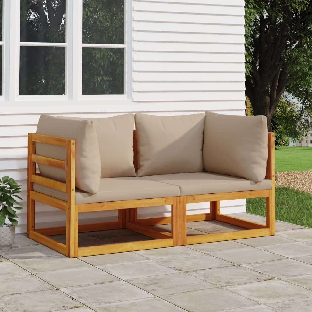 The Living Store Modular-Ecksofas 2 Stk. mit Kissen Taupe Massivholz Akazie