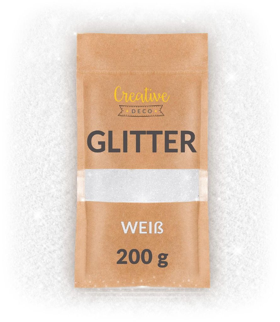 Creative Deco 200 g de purpurina blanca para manualidades, Imagen del producto 