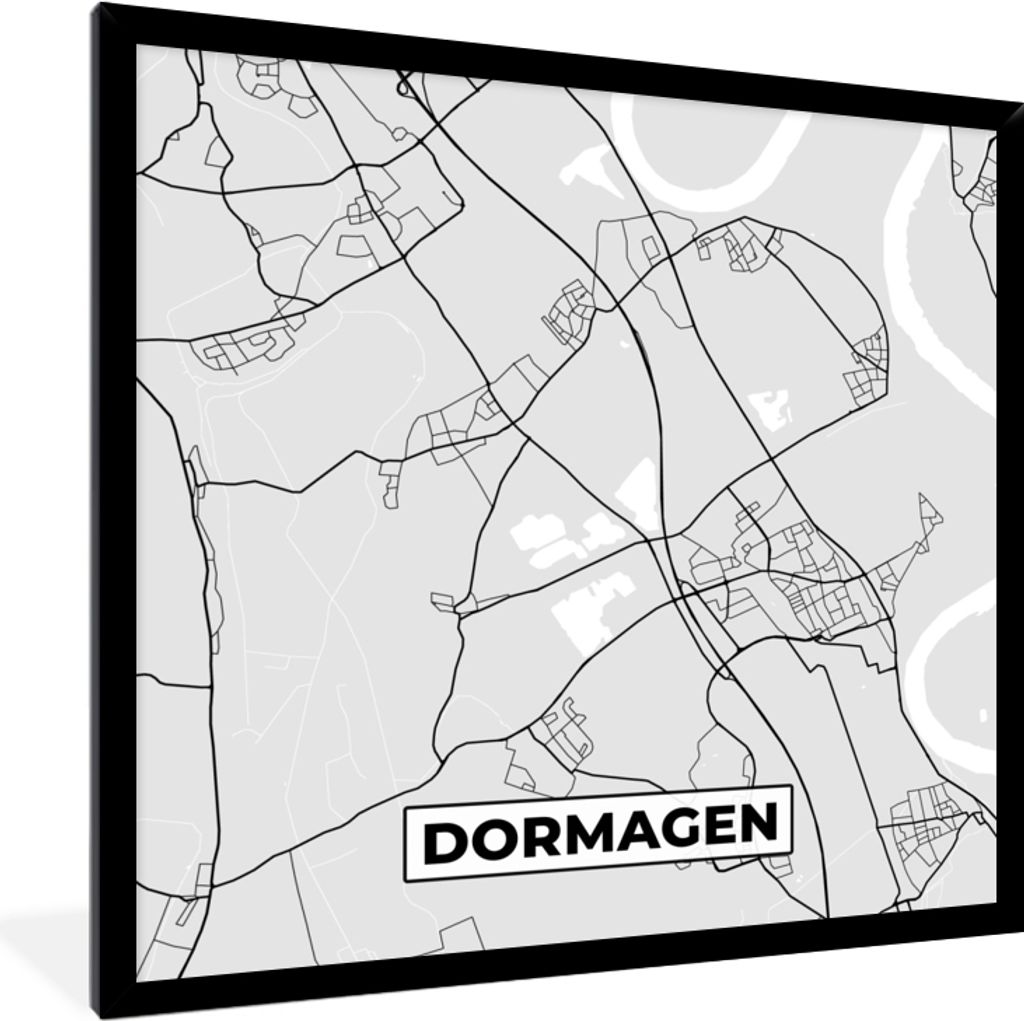 MuchoWow Gerahmtes Poster Karte - Deutschland - Dormagen - Stadtplan 40x40 cm - Poster mit Schwarzem Bilderrahmen Wandposter Rahmen Foto Bilder -...