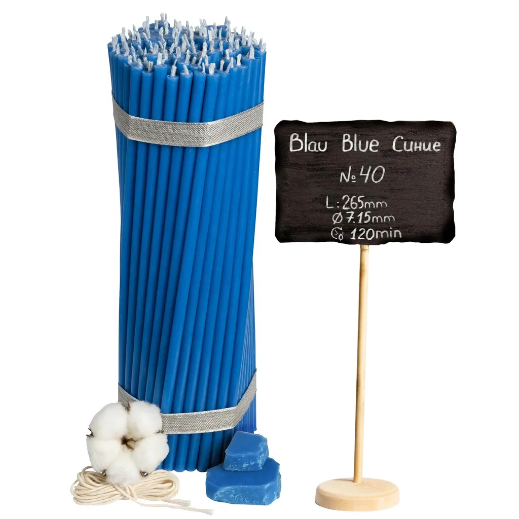 Bougies bleues en cire d'abeille n° 40 pour églises et rituels - 100 pcs - 2