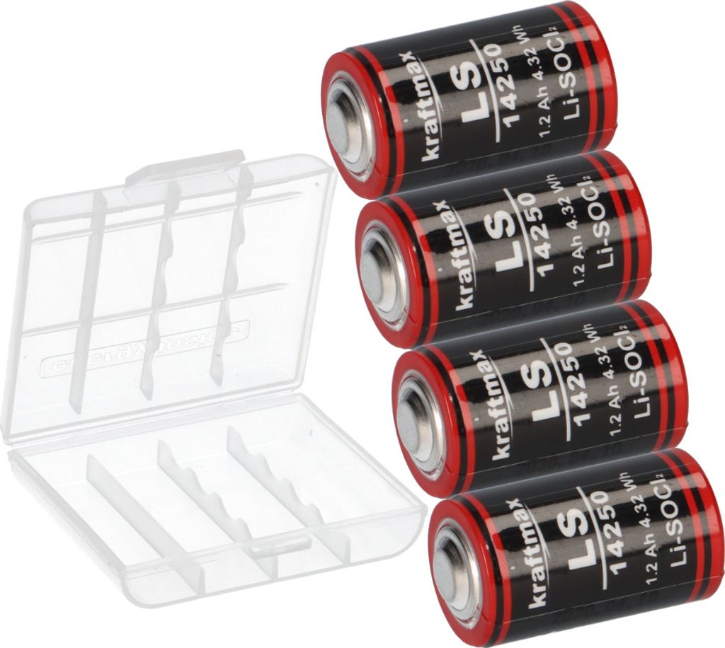 4x Kraftmax Lithium 3,6V Batterie LS14250 1/2 AA - Zelle + Box