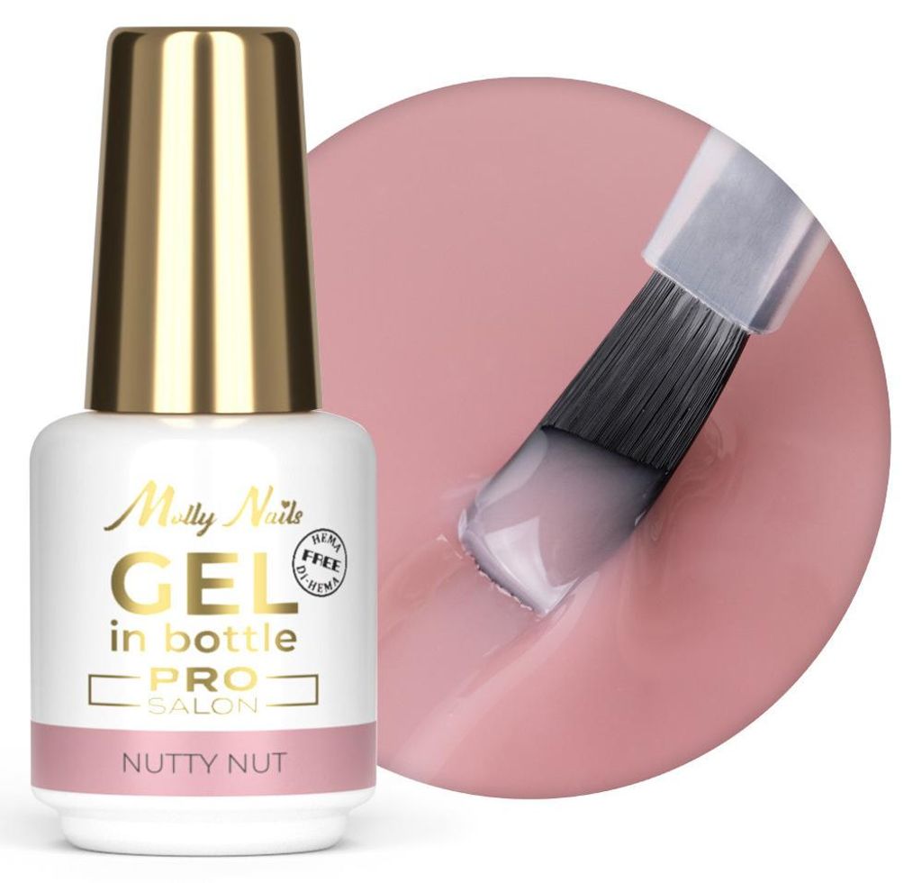 Molly Nails Pro Salon Nutty Nut HEMA/Di-HEMA-freies Gel in Flasche mit Pinsel, 15 g