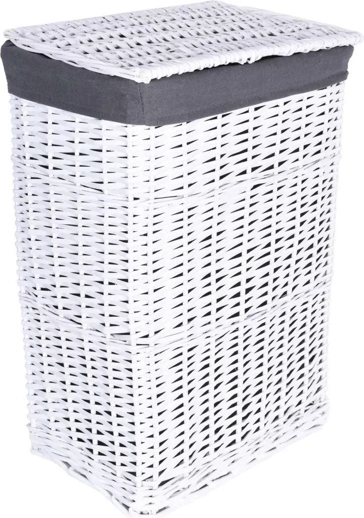 Cesto Biancheria 114L Bianco Grigio in Vimini 48x36x66 cm - Salvaspazio