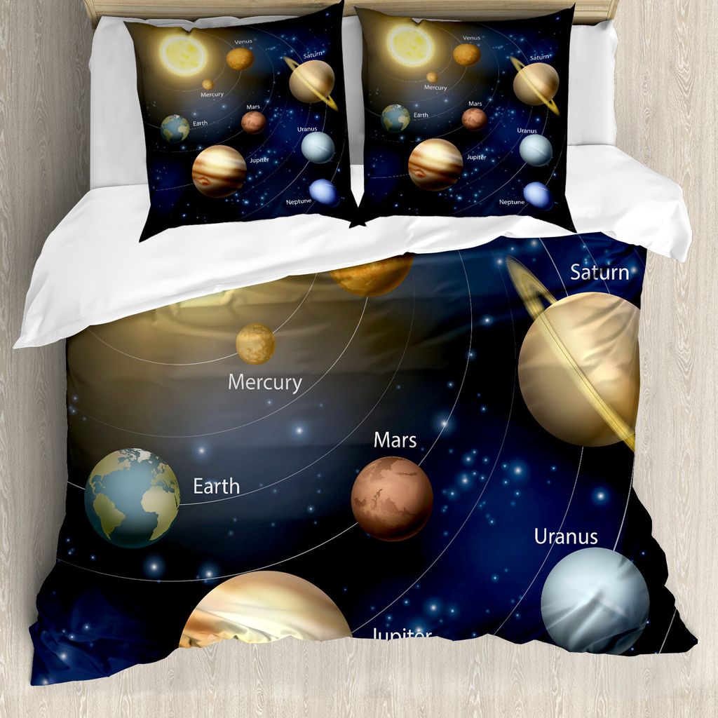 ABAKUHAUS Lehrreich Bettbezug, Planeten des Sonnensystems, Milbensicher Allergiker geeignet mit Kissenbezügen, 200 cm x 200 cm - 80 x 80 cm, Mehrf...