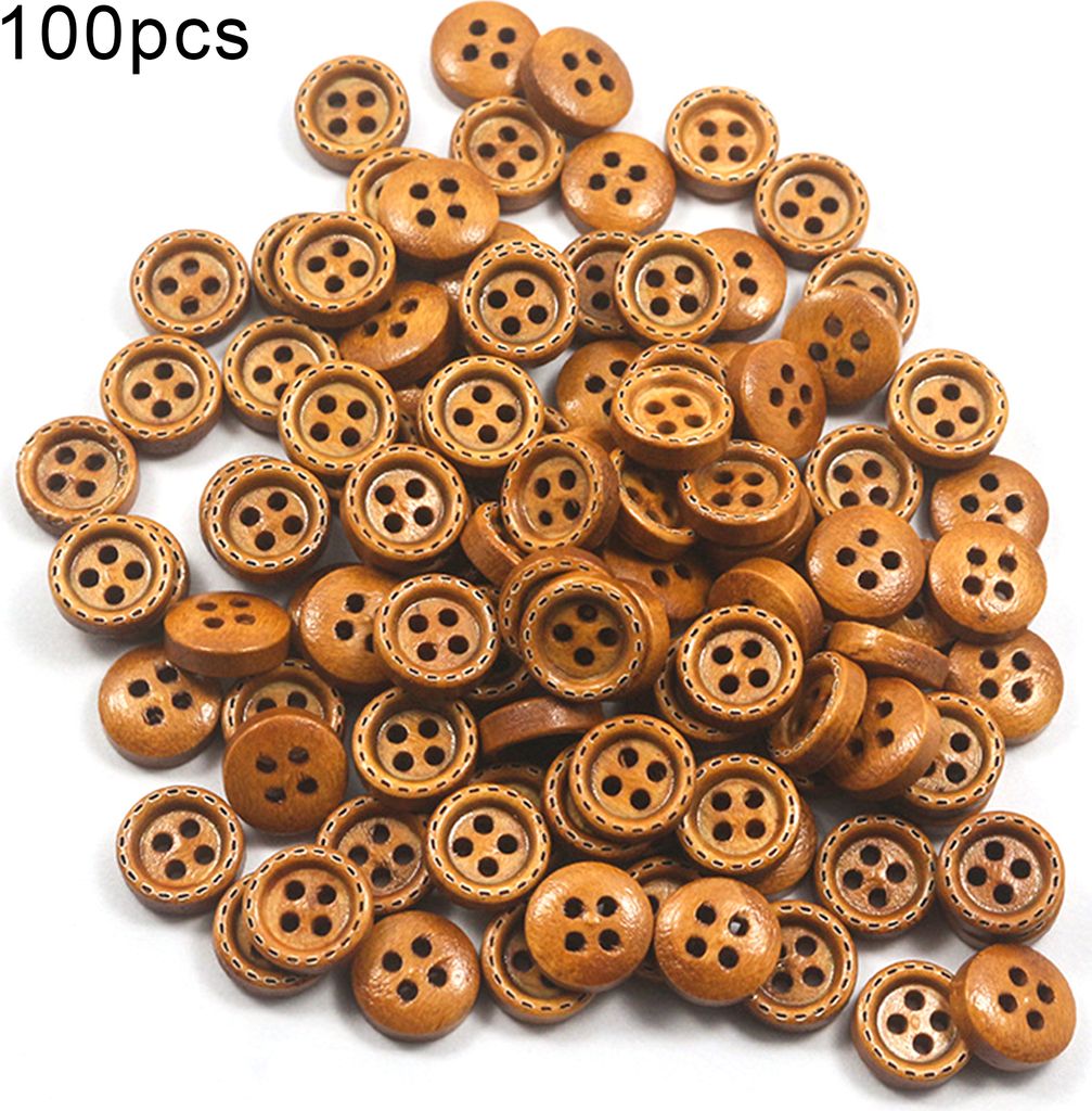 100pcs hölzerne dekorative Knöpfe Feste Farbnähkleidung Sammelalbum DIY Craft-Orange