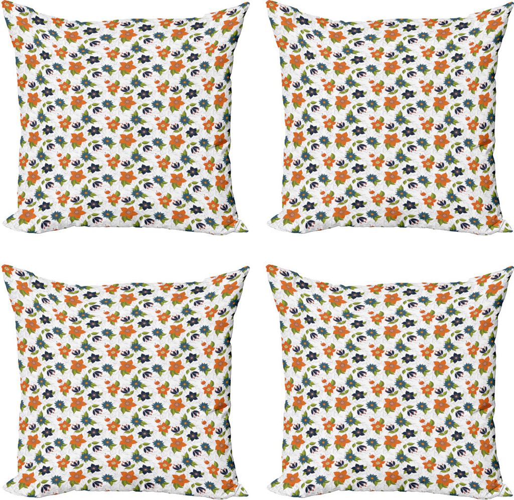 ABAKUHAUS Blumen Kissenbezug Set (4 Stück), Abstrakte Blumen-Blätter, Moderner Doppelseitiger Digitaldruck, 60 cm x 60 cm, Mehrfarbig