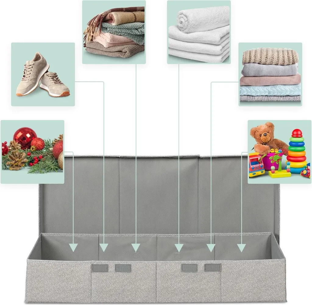 Rangement sous le lit lot de 2 : Commode souple avec couvercle gris clair - 7