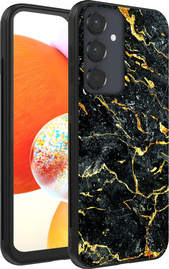 Smartphonica Custodia per Samsung Galaxy A14 con stampa in marmo - Custodia posteriore in TPU con design in marmo - Oro Nero
