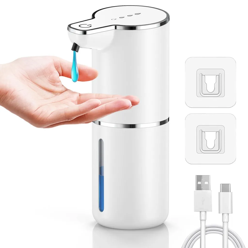 Distributeur de savon à capteur USB avec 4 réglages de débit - Blanc Mat