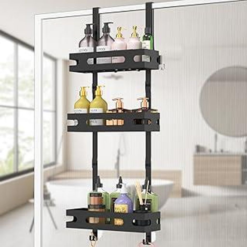YEAUPE PRO Duschregal zum Hängen 3 Etagen – Duschregal Ohne Bohren für Glasduschwand, mit 2 Saugnäpfen, 6 Haken – Robuster Metall Badezimmer...